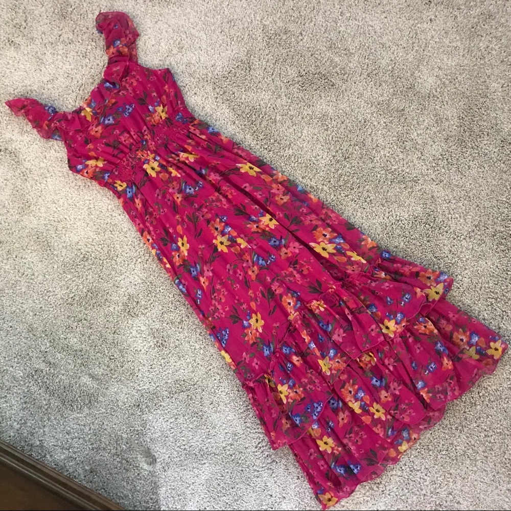 EUC Old Navy Pink Floral Ruffled Maxi Dress, Sz M - Picture 9 of 15